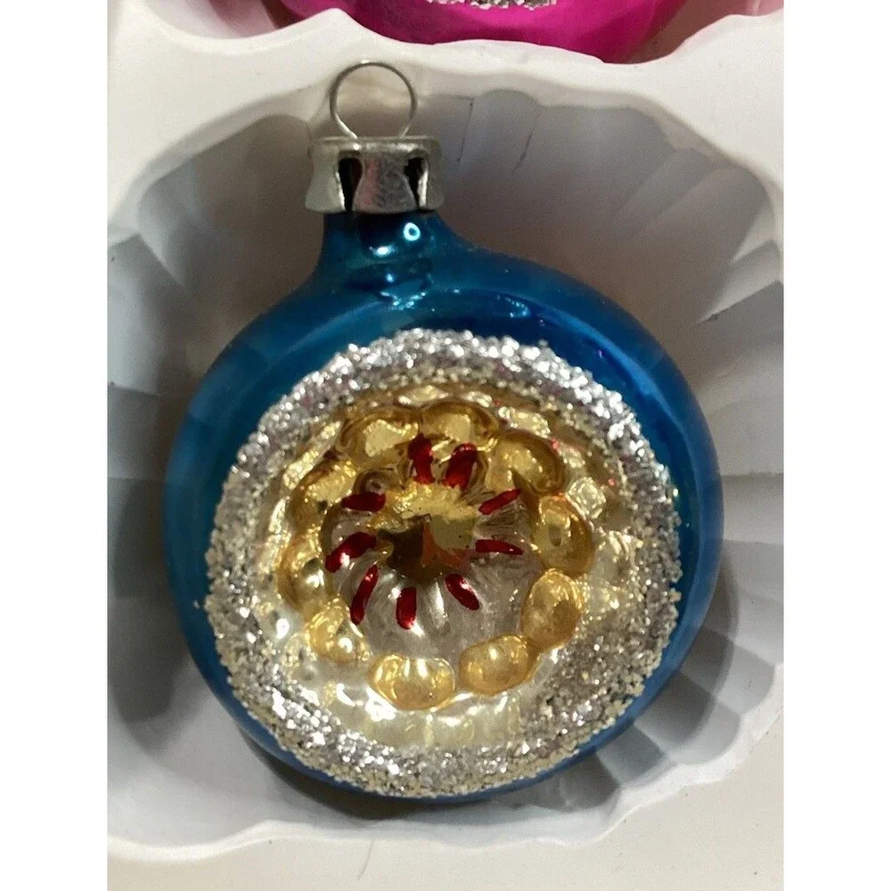 Indent Reflector Mercury Glass Christmas Ornaments Hand Painted Set of 6 Poland